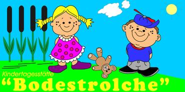 Logo der Kindertagesst&auml;tte Bodestrolche Hordorf
Zwei Kinder auf einer Wiese, die Sonne scheint, Rohrkolben im Hintergrund
