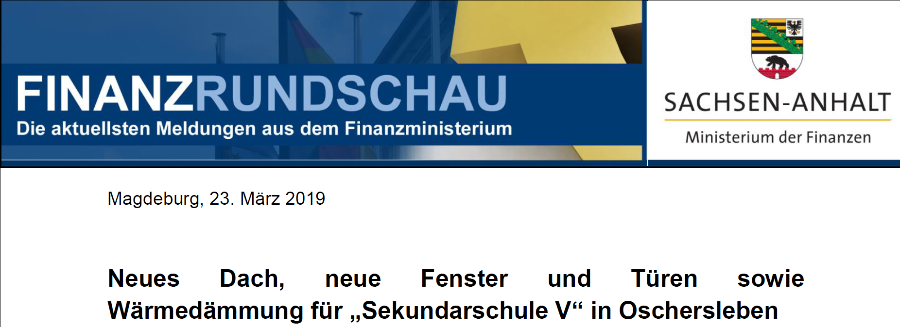 Finanzrundschau des Finanzministeriums LSA